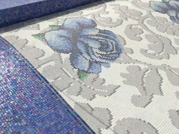 Glass mosaic pool floor with a floral pattern, Emirates Hills